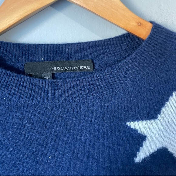 360 Cashmere Abi Asymmetrical Hem Star Print Cashmere Sweater Navy size small - Picture 7 of 15